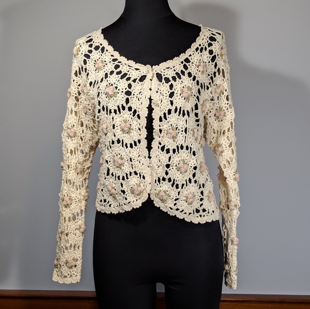 Style New York Crochet Cardigan Jacket Roses